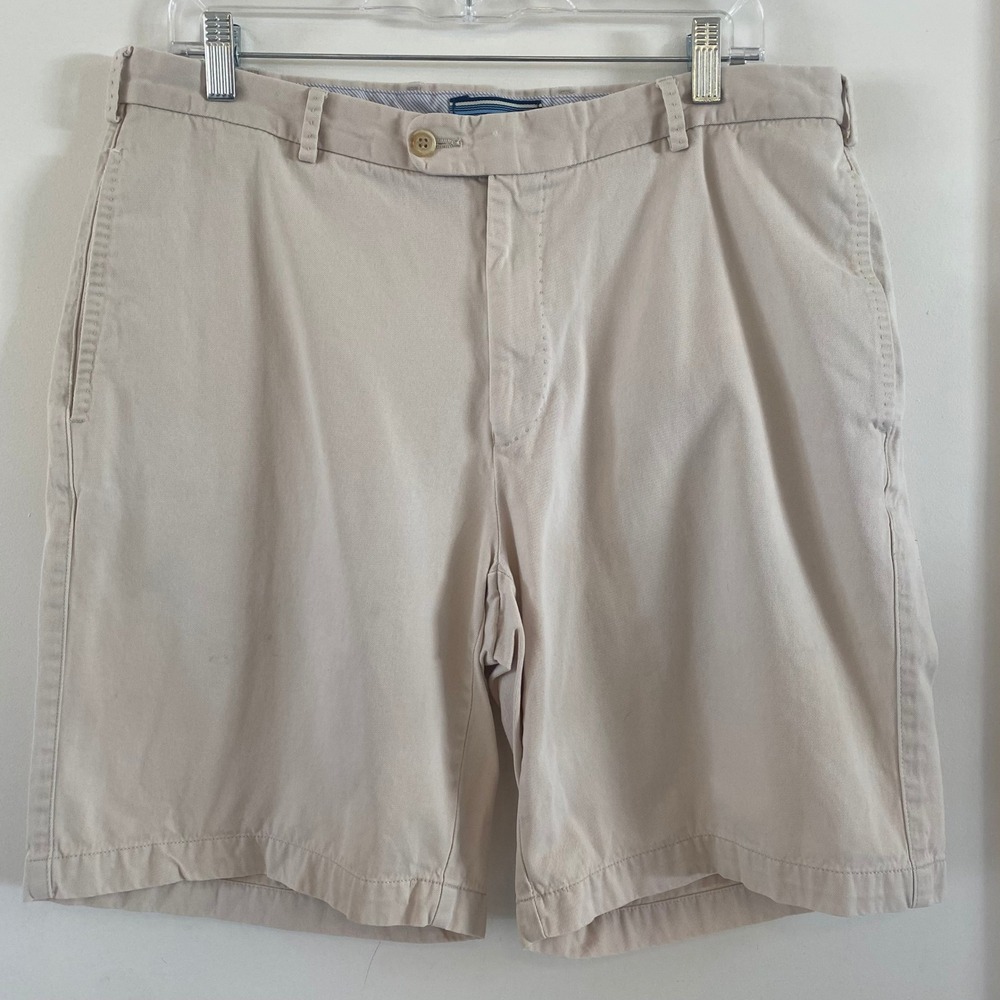 Peter‎ Millar Mens Shorts Beige Pima Cotton Flat Front Casual Chino Size 35
